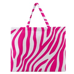 Pink Fucsia Zebra Vibes Animal Print Zipper Large Tote Bag by ConteMonfrey