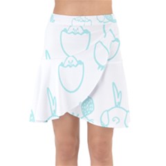 Birds Seamless Pattern Blue Wrap Front Skirt