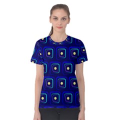 Blue Neon Squares - Modern Abstract Women s Cotton Tee