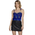 Blue Neon Squares - Modern Abstract Flowy Camisole Tie Up Top View1