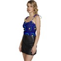 Blue Neon Squares - Modern Abstract Flowy Camisole Tie Up Top View2