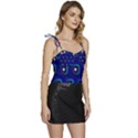 Blue Neon Squares - Modern Abstract Flowy Camisole Tie Up Top View3