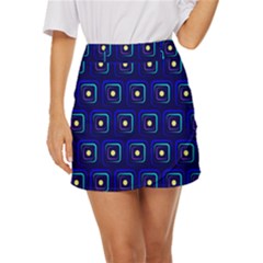 Blue Neon Squares - Modern Abstract Mini Front Wrap Skirt
