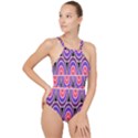 Pink, blue, black, purple Tones Pop Art  High Neck One Piece Swimsuit View1