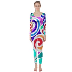 Crazy Pop Art - Doodle Circles   Long Sleeve Catsuit