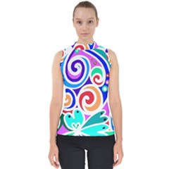 Crazy Pop Art - Doodle Circles   Mock Neck Shell Top