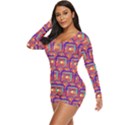 Pink Yellow Neon Squares - Modern Abstract Long Sleeve Boyleg Swimsuit View2