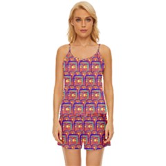 Pink Yellow Neon Squares - Modern Abstract Satin Pajama Short Set