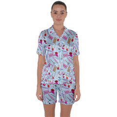 Manicure Nail Satin Short Sleeve Pajamas Set by SychEva