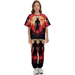 Demon Halloween Kids  Tee And Pants Sports Set