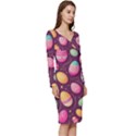 Easter Eggs Egg Long Sleeve V-Neck Bodycon Dress  View3