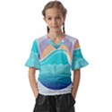 Tsunami Tidal Wave Wave Minimalist Ocean Sea Kids  V-Neck Horn Sleeve Blouse View1