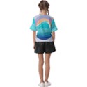 Tsunami Tidal Wave Wave Minimalist Ocean Sea Kids  V-Neck Horn Sleeve Blouse View2