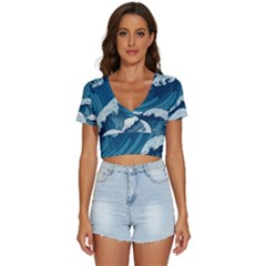 Waves Ocean Sea Pattern Water Tsunami Rough Seas V-neck Crop Top