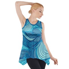 Ocean Waves Sea Abstract Pattern Water Blue Side Drop Tank Tunic