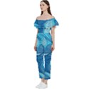 Ocean Waves Sea Abstract Pattern Water Blue Off Shoulder Ruffle Top Jumpsuit View2