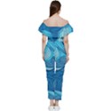 Ocean Waves Sea Abstract Pattern Water Blue Off Shoulder Ruffle Top Jumpsuit View4