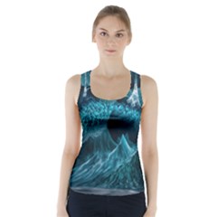 Tsunami Waves Ocean Sea Water Rough Seas Blue Racer Back Sports Top