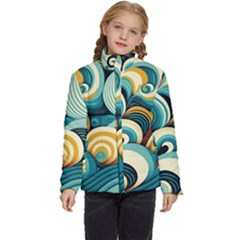 Waves Ocean Sea Abstract Whimsical Abstract Art 6 Kids  Puffer Bubble Jacket Coat