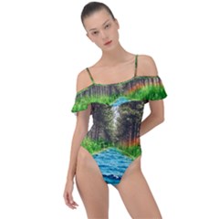 River Forest Landscape Nature Frill Detail One Piece Swimsuit