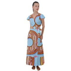 Dessert Food Donut Sweet Decor Chocolate Bread Flutter Sleeve Maxi Dress