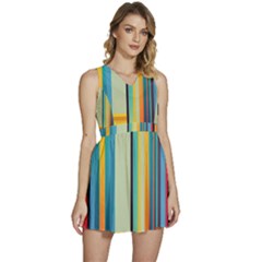 Colorful Rainbow Striped Pattern Stripes Background Sleeveless High Waist Mini Dress by Uceng