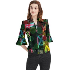 Abstract Color Texture Creative Loose Horn Sleeve Chiffon Blouse