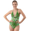 Flower Mandala Art Drawing Spring Background Halter Cut-Out One Piece Swimsuit View1