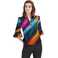 Abstract Art Artwork Loose Horn Sleeve Chiffon Blouse