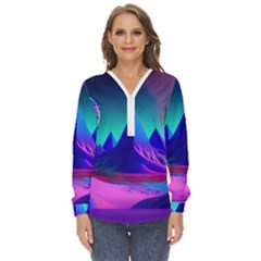 Fantasy Universe Art Wallpaper Artwork Zip Up Long Sleeve Blouse