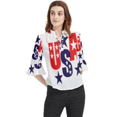 Usa Stars Fourth Of July Symbol America Usa Stars Loose Horn Sleeve Chiffon Blouse