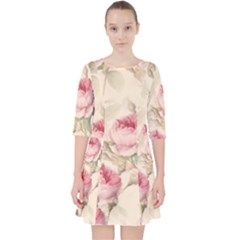 Roses-58 Quarter Sleeve Pocket Dress