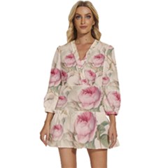 Roses-58 V-neck Placket Mini Dress