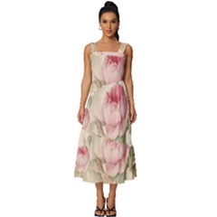 Roses-58 Square Neckline Tiered Midi Dress