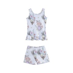 Roses-white Kids  Boyleg Swimsuit