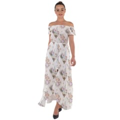 Roses-white Off Shoulder Open Front Chiffon Dress
