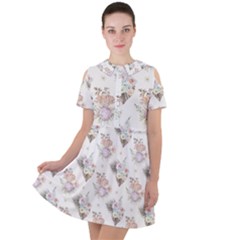 Roses-white Short Sleeve Shoulder Cut Out Dress 
