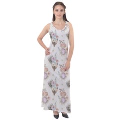 Roses-white Sleeveless Velour Maxi Dress
