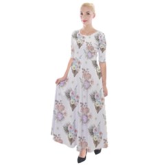 Roses-white Half Sleeves Maxi Dress