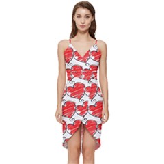 Seamless-heart-red Wrap Frill Dress