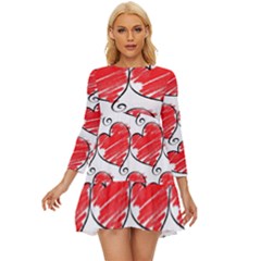 Seamless-heart-red Long Sleeve Babydoll Dress