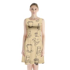 Coffee-56 Sleeveless Waist Tie Chiffon Dress
