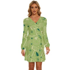 Angel-1 Long Sleeve Waist Tie Ruffle Velvet Dress