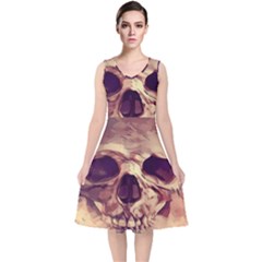 Day-of-the-dead V-neck Midi Sleeveless Dress 