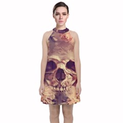 Day-of-the-dead Velvet Halter Neckline Dress 