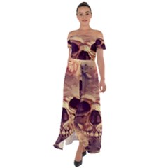 Day-of-the-dead Off Shoulder Open Front Chiffon Dress