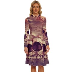 Day-of-the-dead Long Sleeve Shirt Collar A-line Dress
