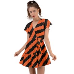 Halloween-background Flutter Sleeve Wrap Dress