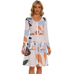 Palm Long Sleeve Dress With Pocket