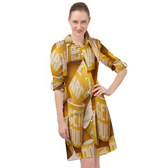 Yellow-cups Long Sleeve Mini Shirt Dress
